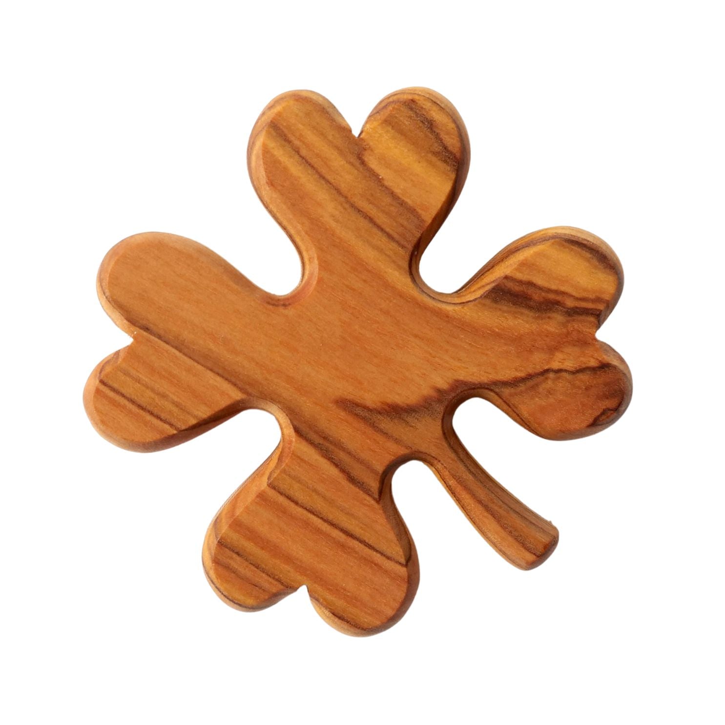 Olive Wood Clover-Shaped Palm Stone | Good Luck Charm as a Gift for Birthdays, Exams, and New Beginnings