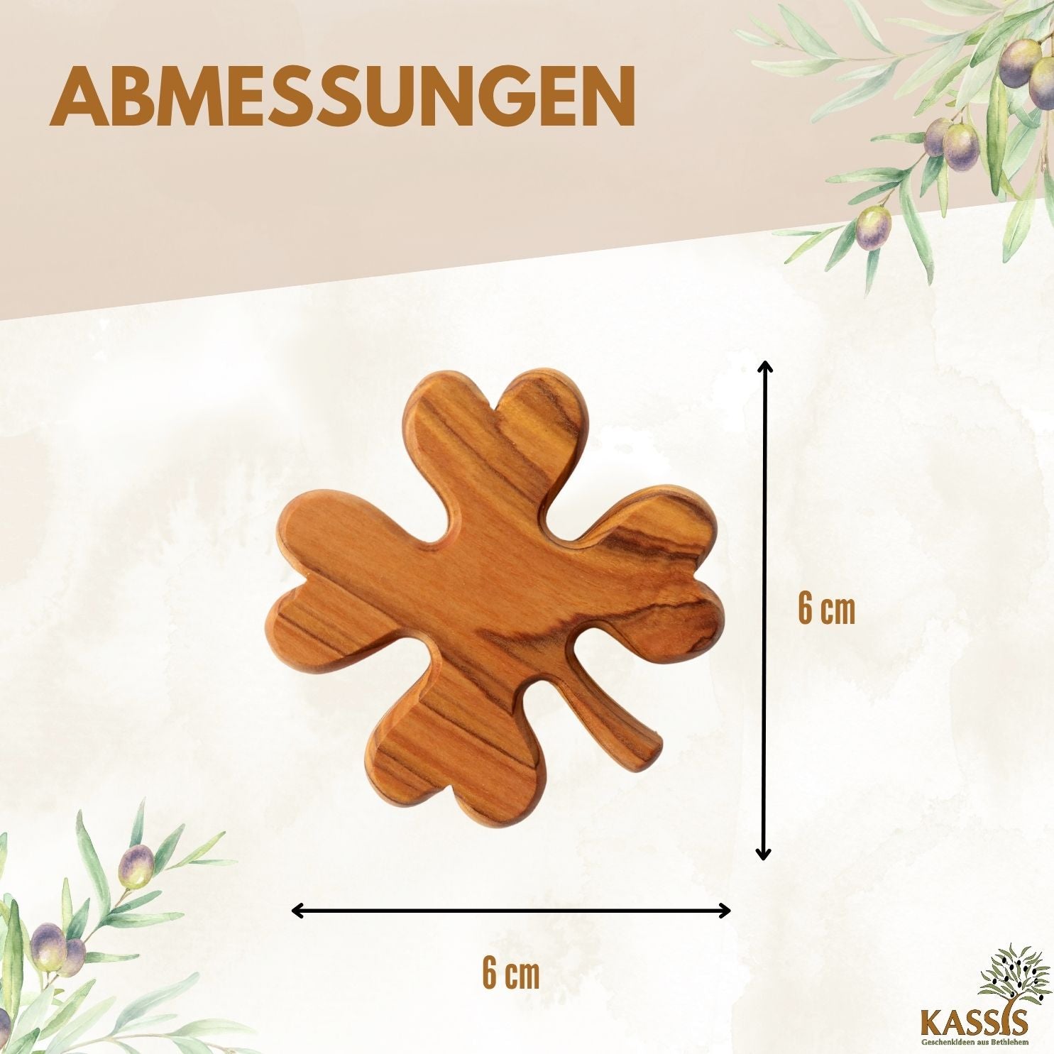 Olive Wood Clover-Shaped Palm Stone | Good Luck Charm as a Gift for Birthdays, Exams, and New Beginnings