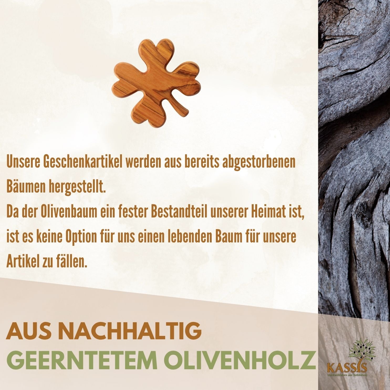 Olive Wood Clover-Shaped Palm Stone | Good Luck Charm as a Gift for Birthdays, Exams, and New Beginnings