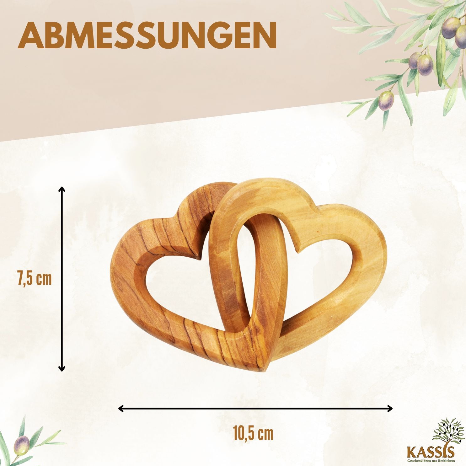Personalized Interlocking Hearts Made of Olive Wood, 7.5 cm, with Engraving | Gift for a Wedding, Valentine's Day, or Anniversary