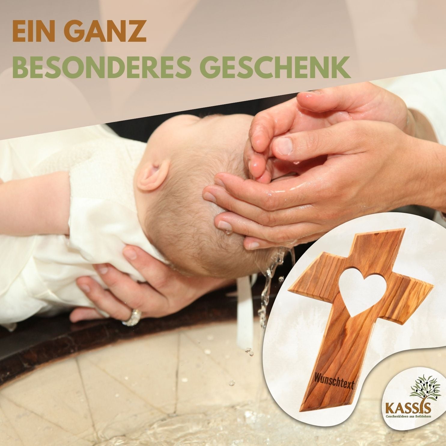 Olive Wood Cross with Heart (13 cm) | Wall Cross as a Gift for a Baptism, First Communion, or