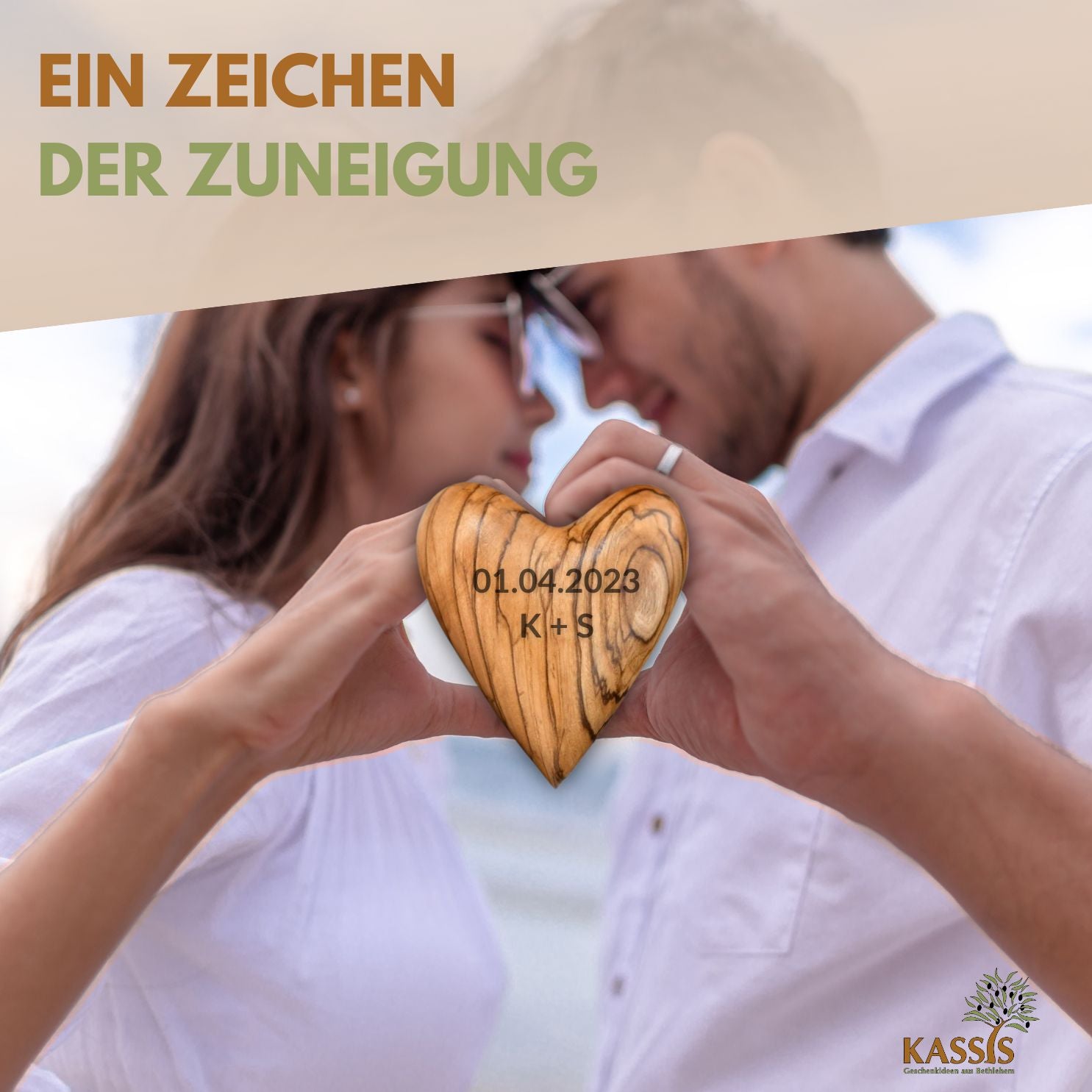 Olive Wood Heart-Shaped Palm Stone | Good Luck Charm Gift for Weddings, Valentine's Day, and Birthdays