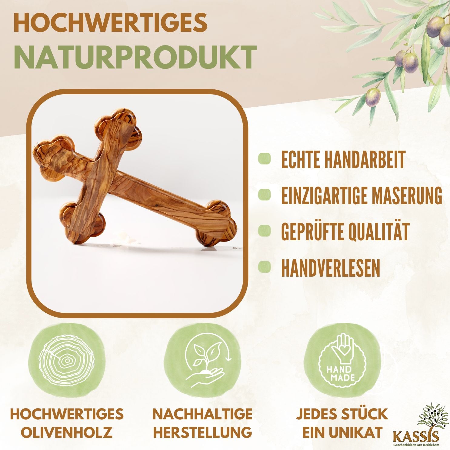 Personalized Cross with Rounded Edges Made of Olive Wood with Engraving | Baptism Cross Gift for Baptism, First Communion, Confirmation