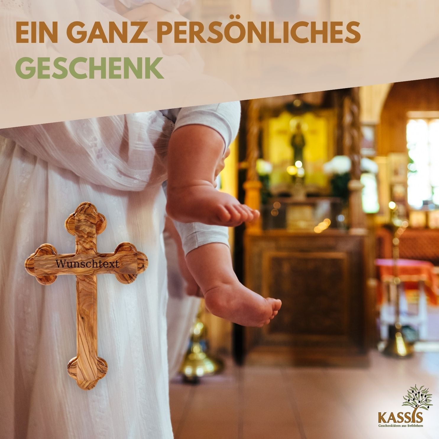Personalized Cross with Rounded Edges Made of Olive Wood with Engraving | Baptism Cross Gift for Baptism, First Communion, Confirmation