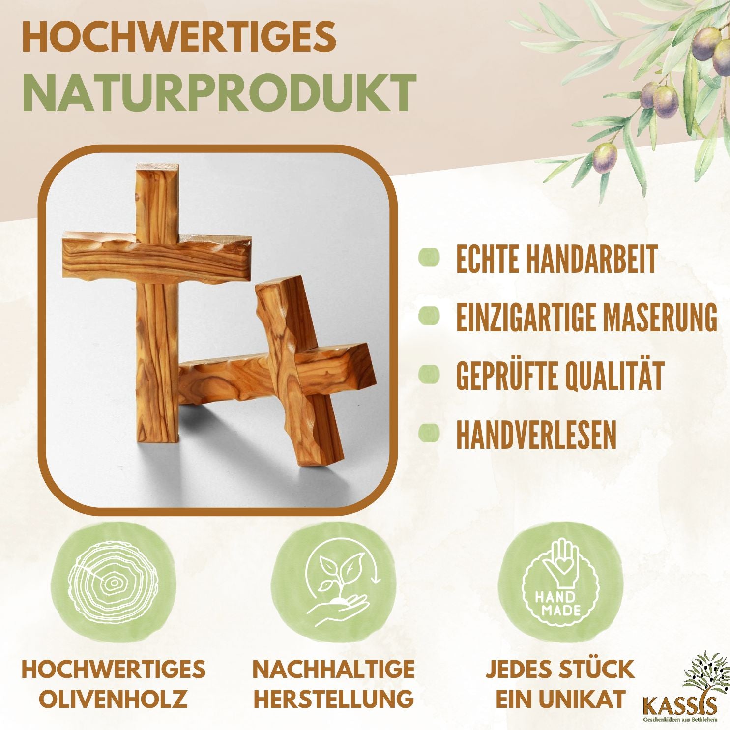 Personalized Simple Cross Made of Olive Wood | Wall Cross Gift for Baptism, First Communion, Confirmation
