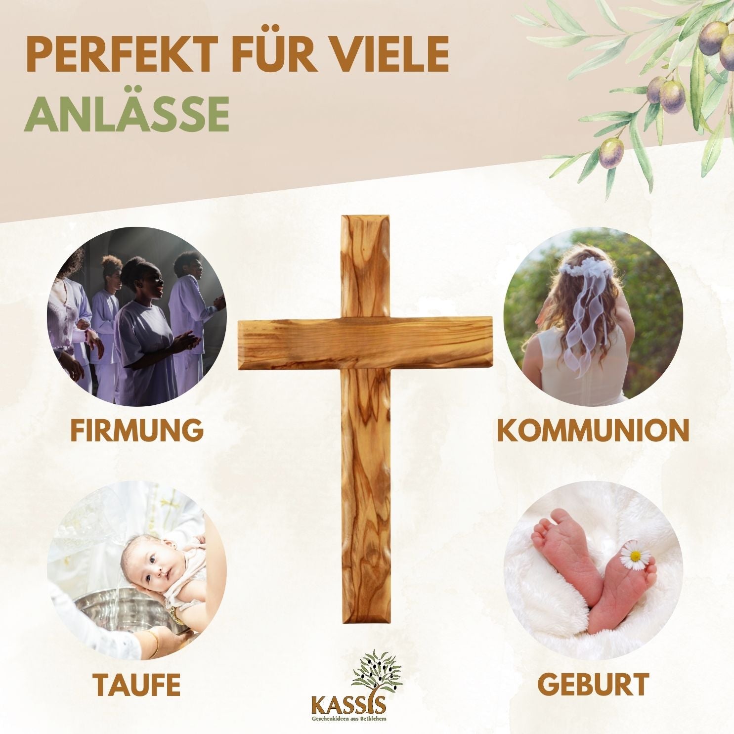Personalized Simple Cross Made of Olive Wood | Wall Cross Gift for Baptism, First Communion, Confirmation