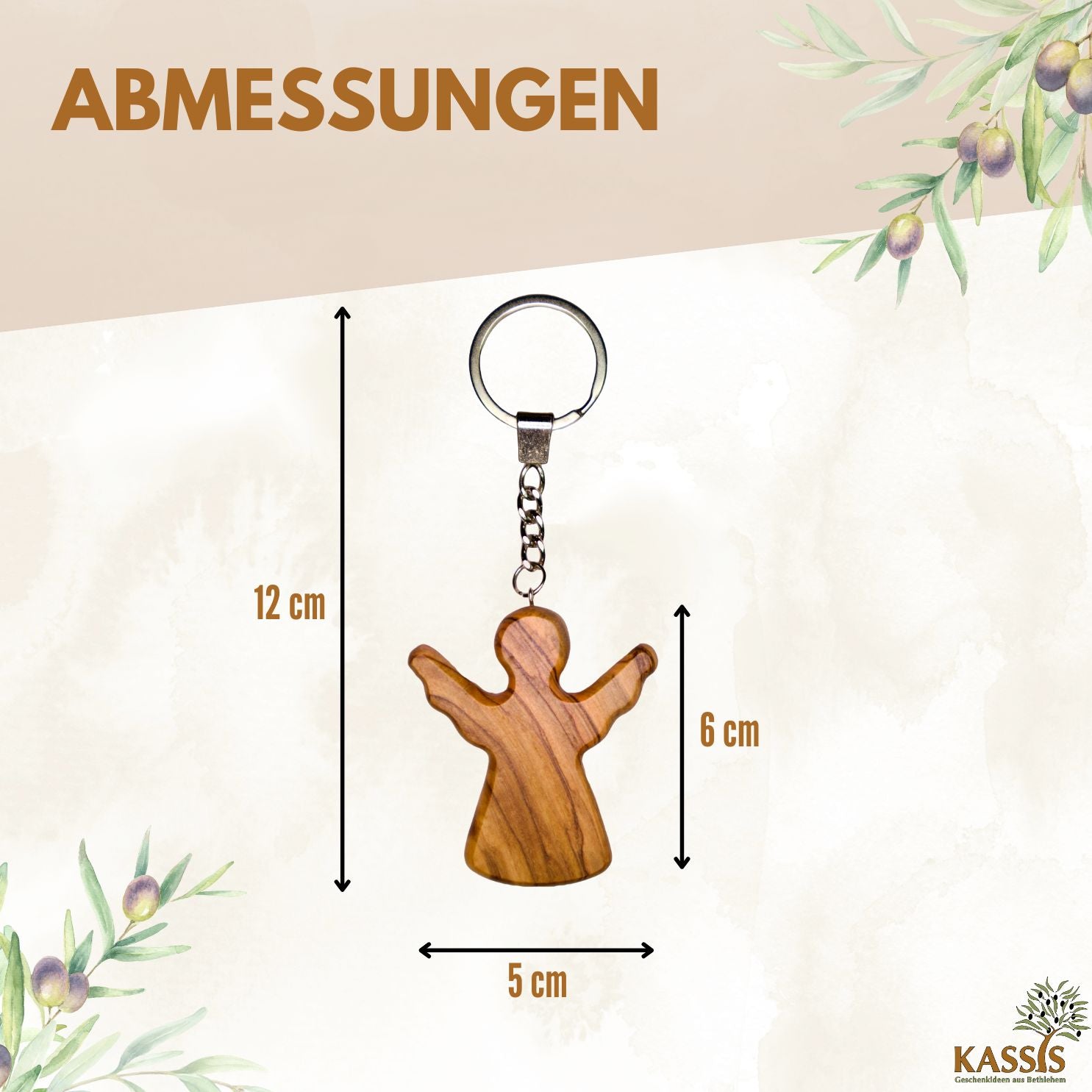 Schutzengel Schlüsselanhänger Handschmeichler aus Olivenholz | Glücksbringer Geschenk Taufe, Kommunion, Geburtstag