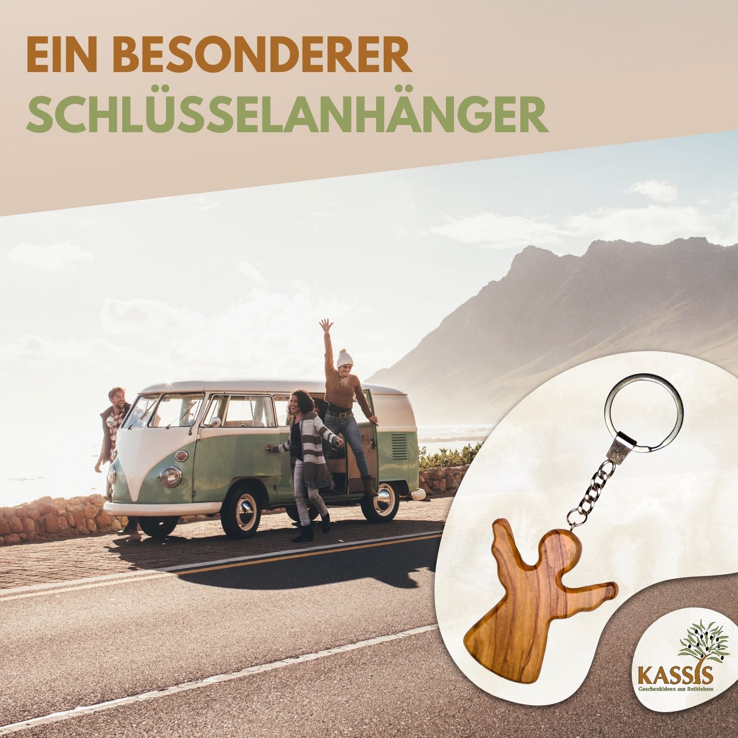Schutzengel Schlüsselanhänger Handschmeichler aus Olivenholz | Glücksbringer Geschenk Taufe, Kommunion, Geburtstag