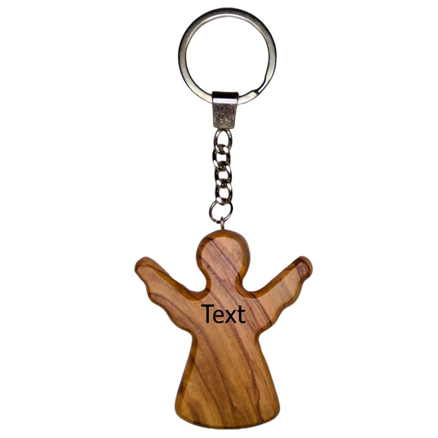 Personalized Guardian Angel Keychain Made of Olive Wood with Engraving | Hand-Held Good-Luck Charm Gift for Baptism, First Communion