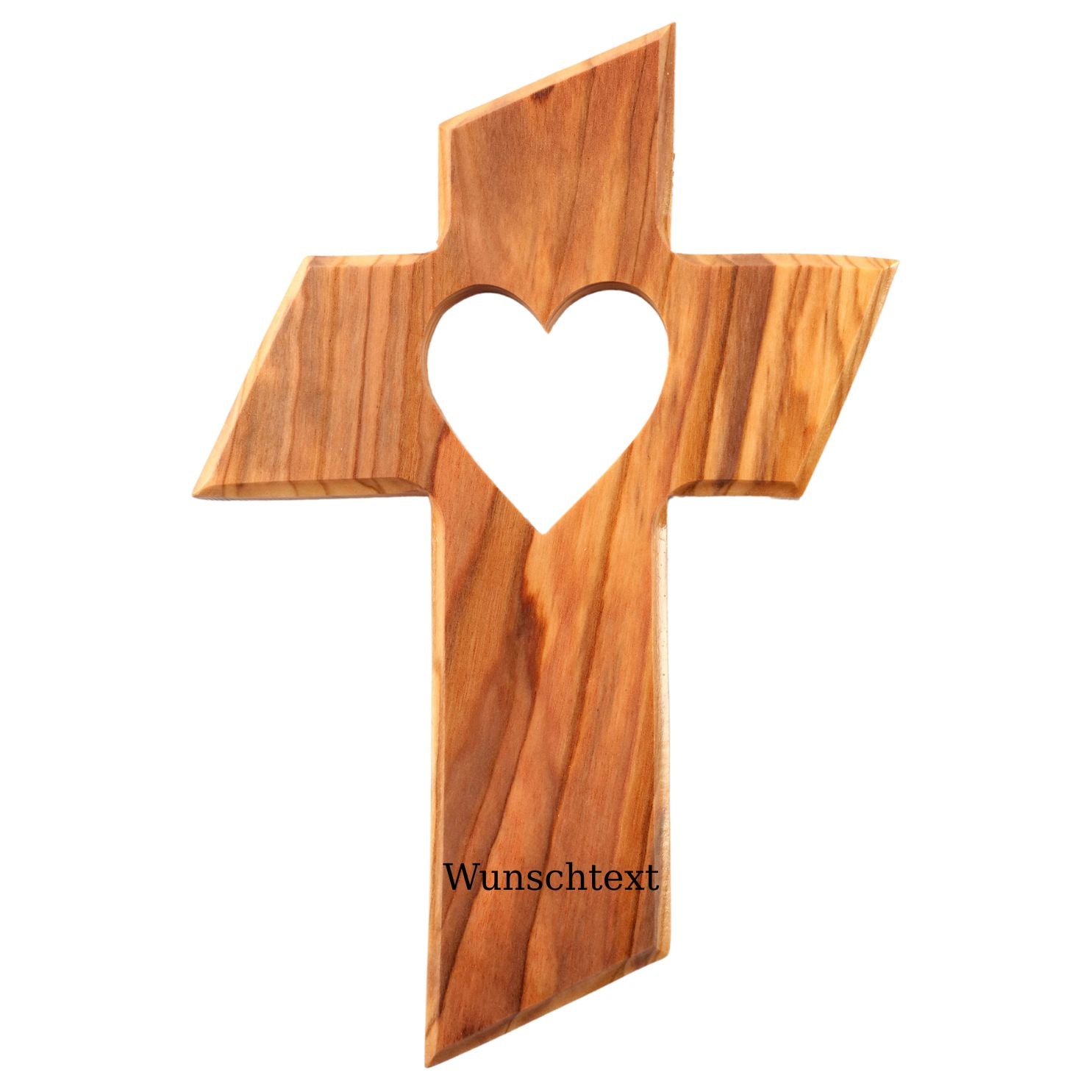Personalized Cross with Heart, Made of Olive Wood, with Engraving | Baptism Cross Gift for Baptism, First Communion, Confirmation