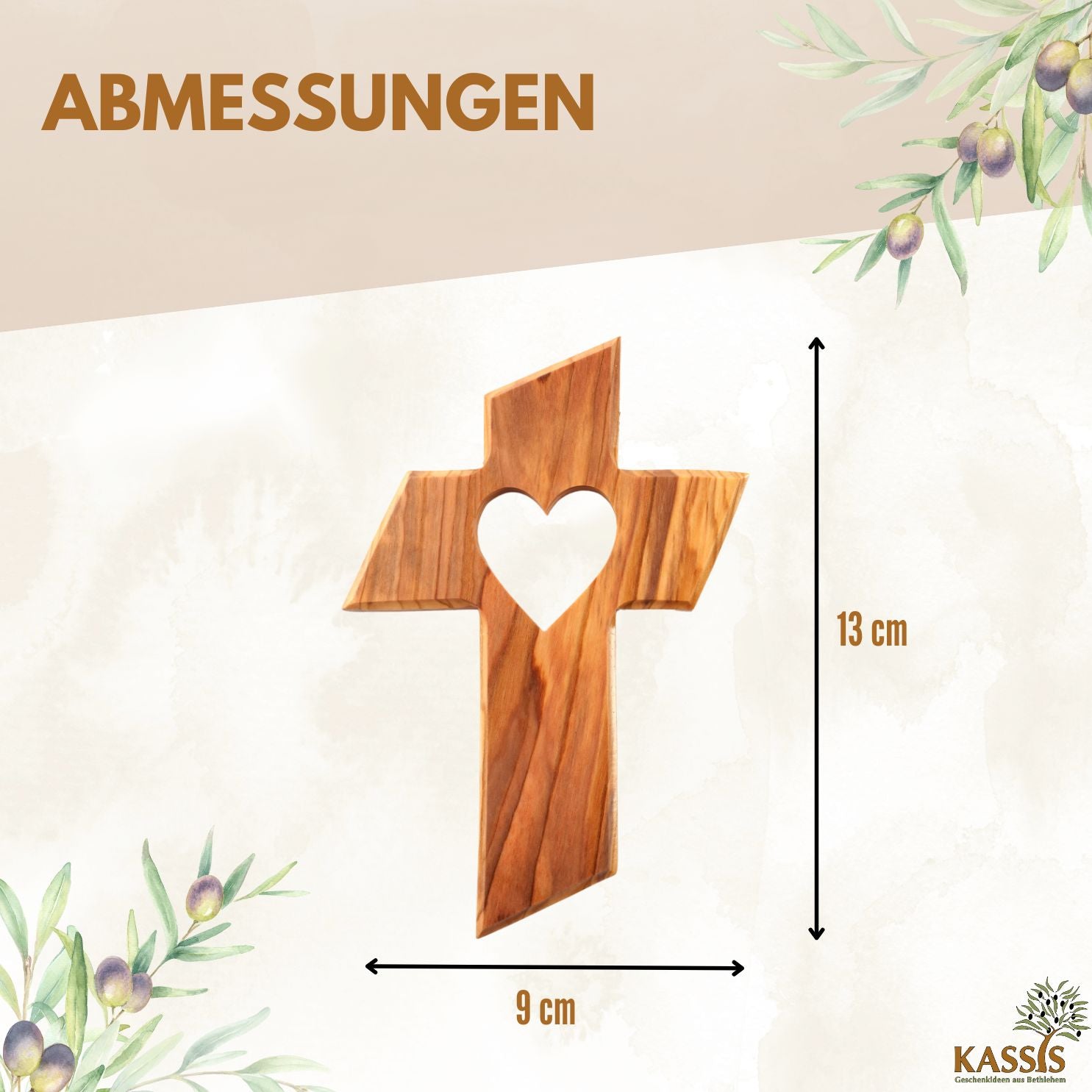 Personalized Cross with Heart, Made of Olive Wood, with Engraving | Baptism Cross Gift for Baptism, First Communion, Confirmation