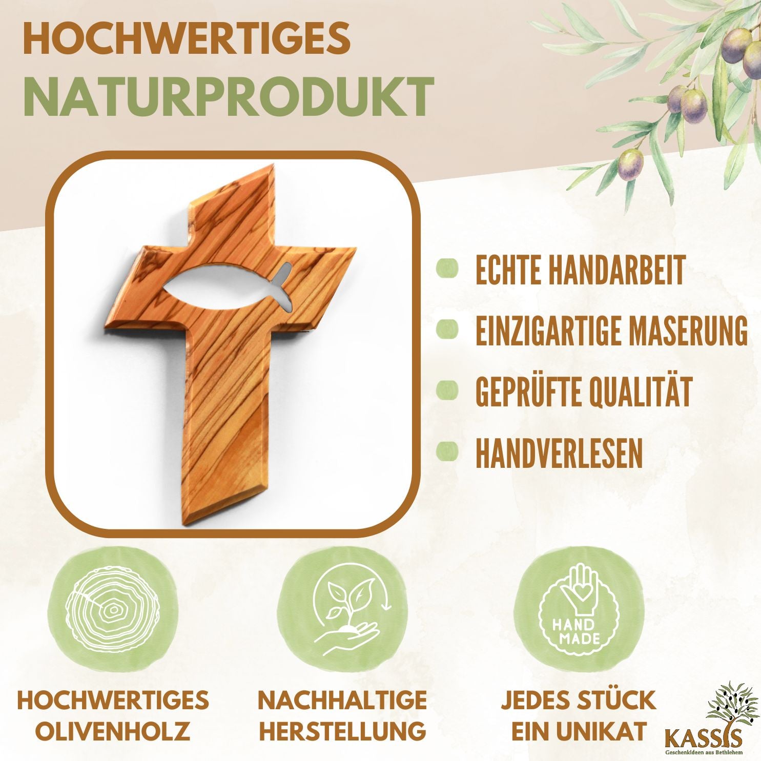 Personalized Cross with Fish, Made of Olive Wood, with Engraving | Baptism Cross Gift for Baptism, First Communion, Confirmation