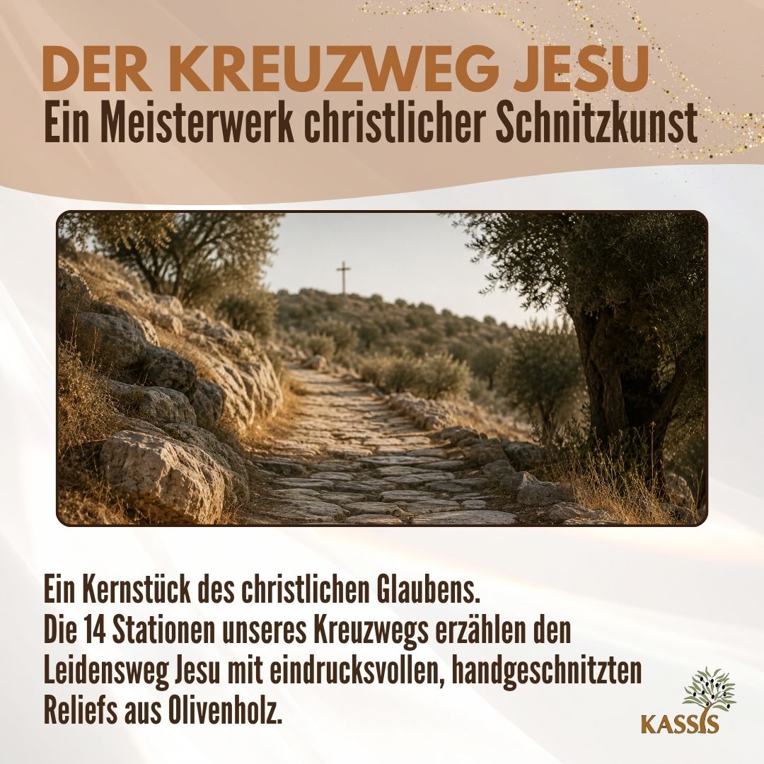 Way of the Cross with 14 Stations made of Olive Wood - Hand-Carved Complete Set from Bethlehem
