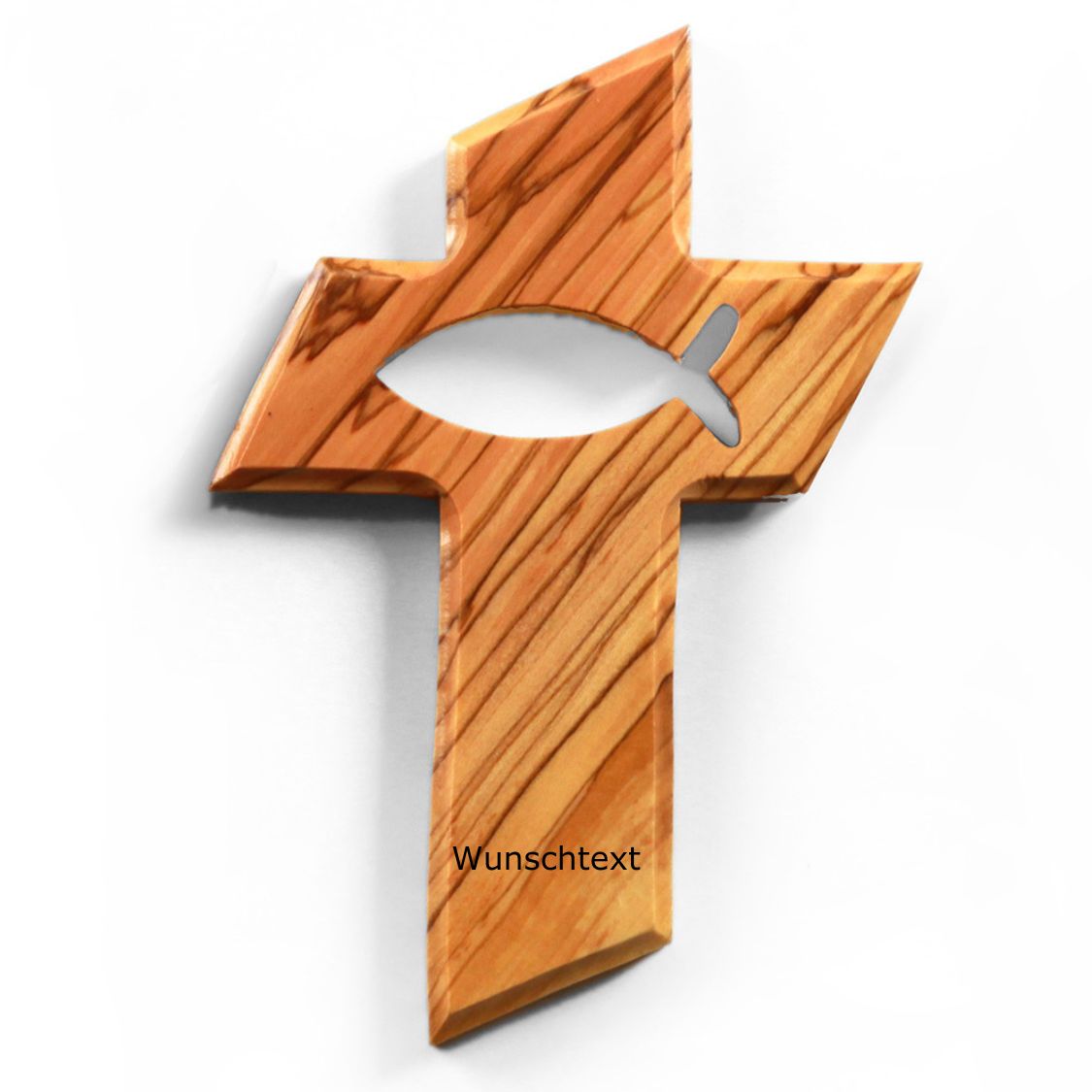 Personalized Cross with Fish, Made of Olive Wood, with Engraving | Baptism Cross Gift for Baptism, First Communion, Confirmation