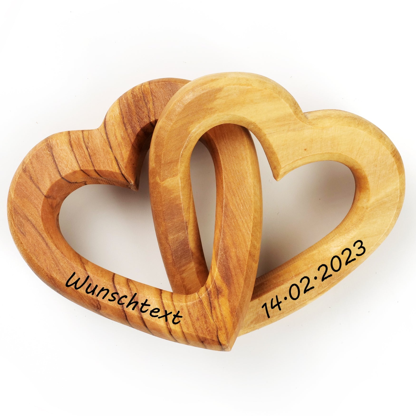 Personalized Interlocking Hearts Made of Olive Wood, 7.5 cm, with Engraving | Gift for a Wedding, Valentine's Day, or Anniversary