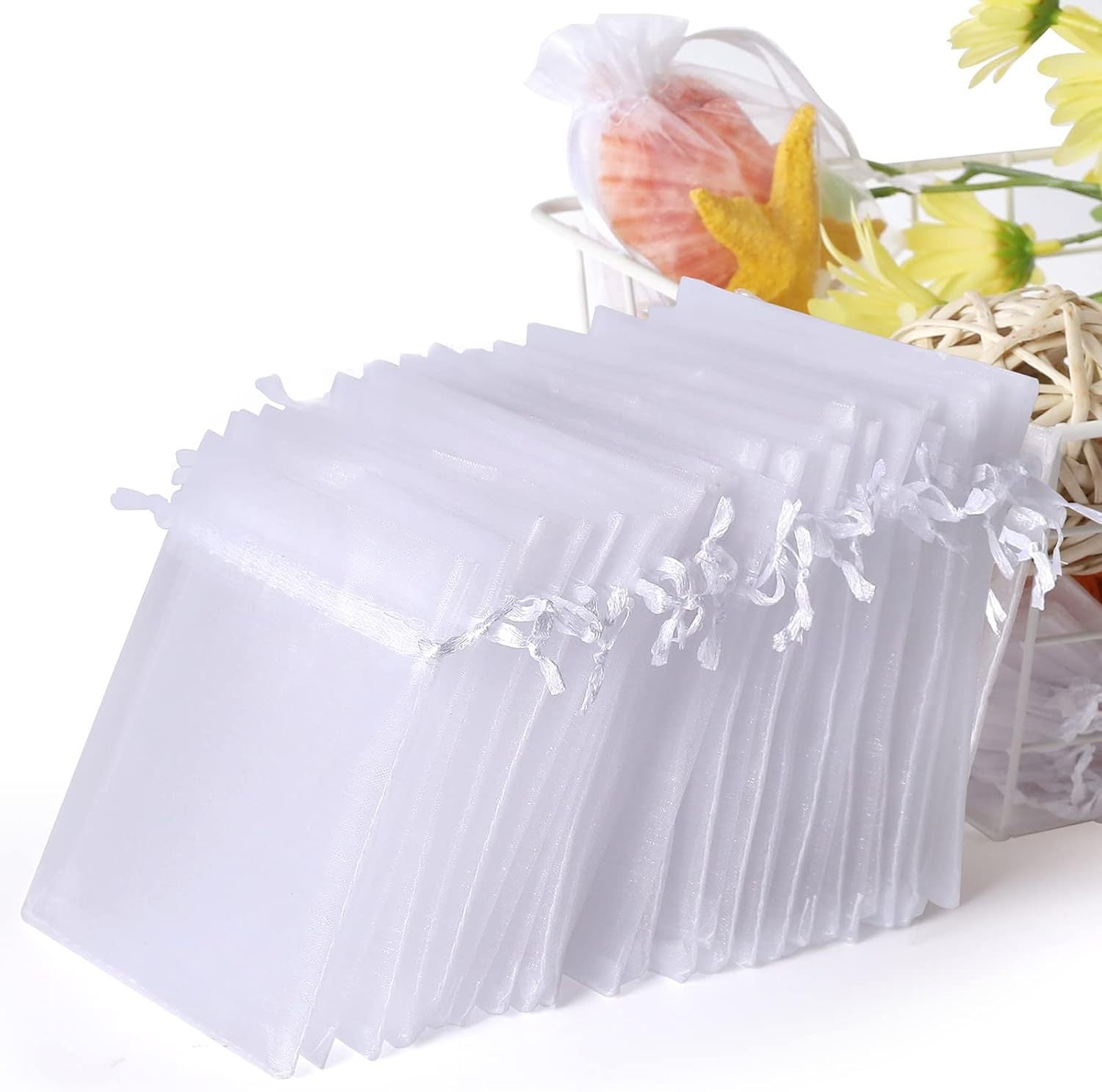 White organza bags 10 pieces | Gift bags for jewelry, wedding, baptism, party favors