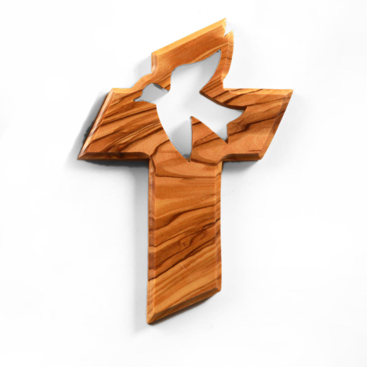 Olive Wood Cross with a Dove of Peace (13 cm) | Wall Cross as a Gift for Baptism, First Communion, and Confirmation