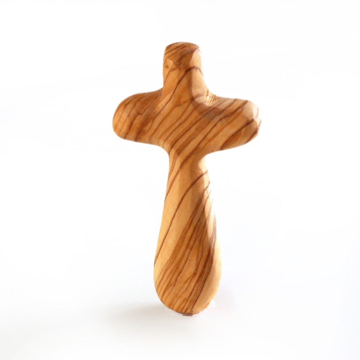 Olive Wood Cross Palm Stone | Small Hand Cross as a Good Luck Charm & Gift for a Baptism, First Communion, or as a Token of Comfort