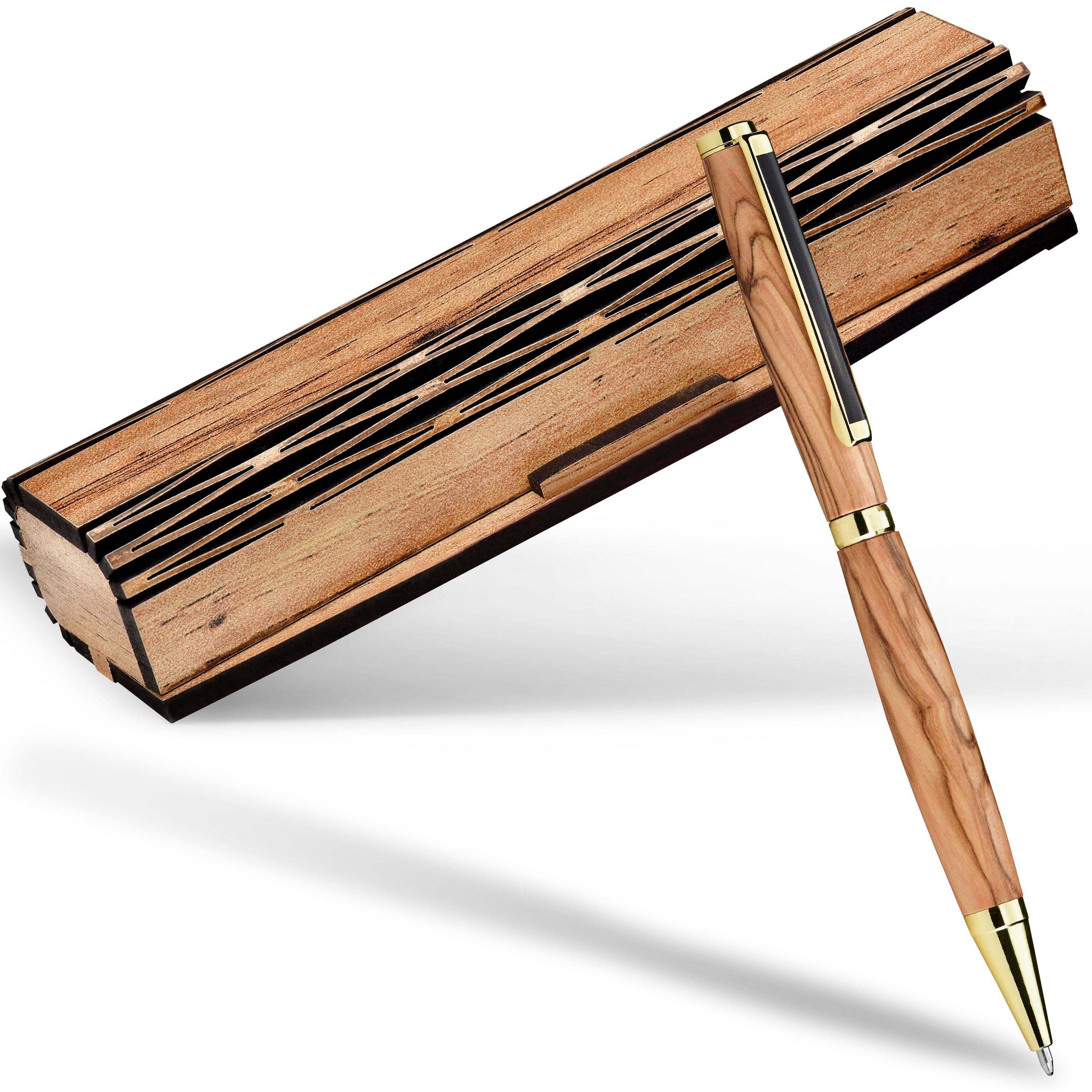 Olive Wood Ballpoint Pen in a Wooden Box | Elegant Writing Set as a Gift for the Office, Birthdays, and Graduation