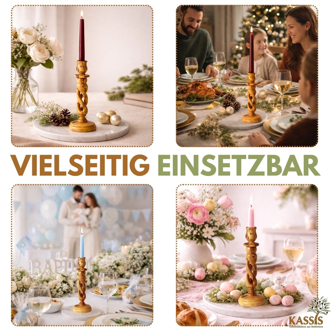 Modern olive wood candlestick, 15.50 cm