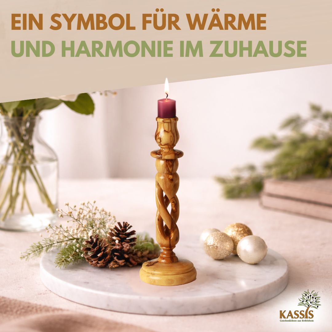 Modern olive wood candlestick, 15.50 cm