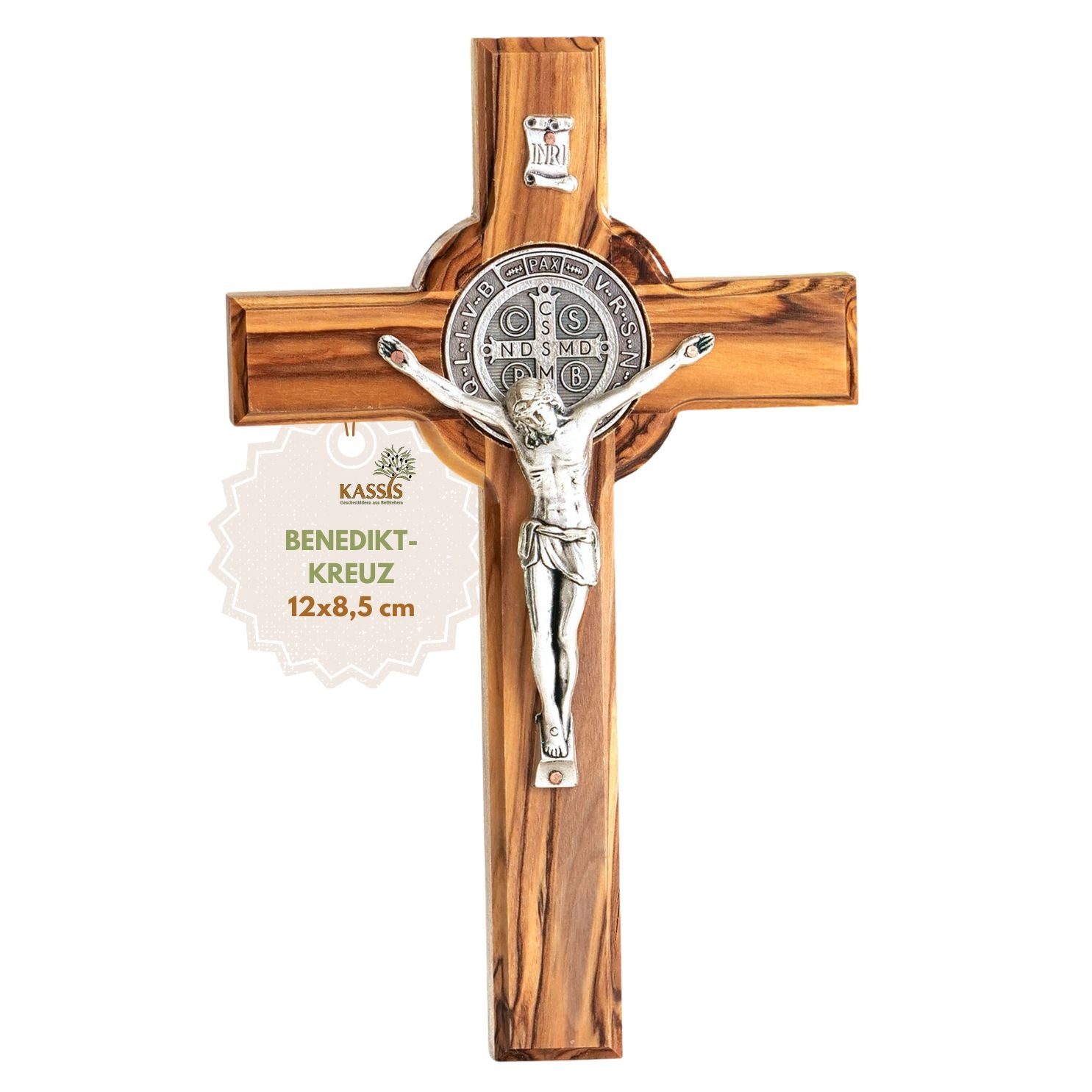 St. Benedict Cross Made of Olive Wood | Protective Cross as a Wall Cross & Gift for Baptism, First Communion, or Confirmation
