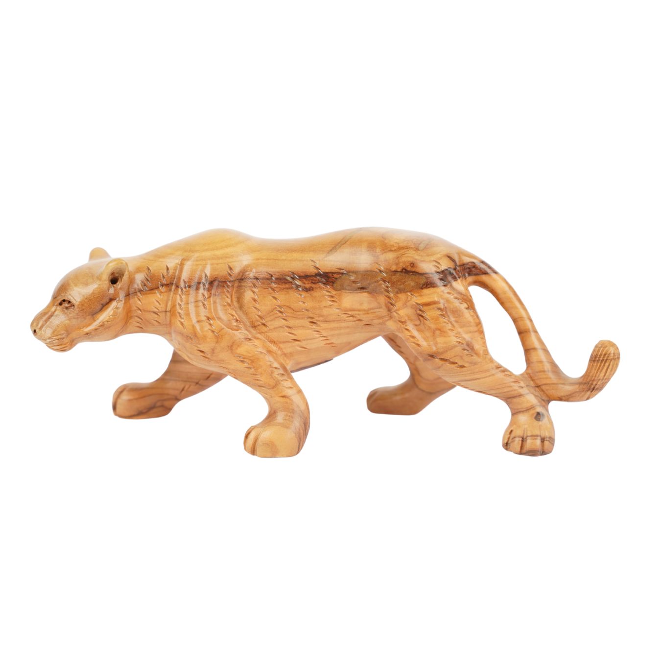 Hand-Carved Olive Wood Puma (small) – Artistic Wooden Sculpture from Bethlehem (7x20 cm)