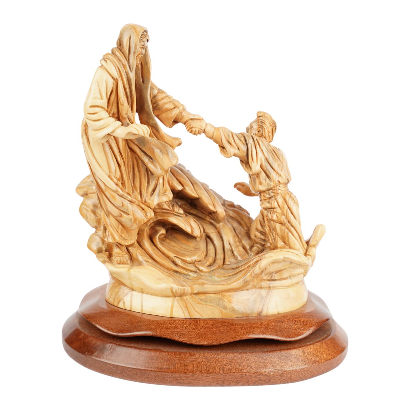 Hand-Carved Scene “Jesus saves Peter” – Exclusive Olive Wood Sculpture from Bethlehem (23 cm)