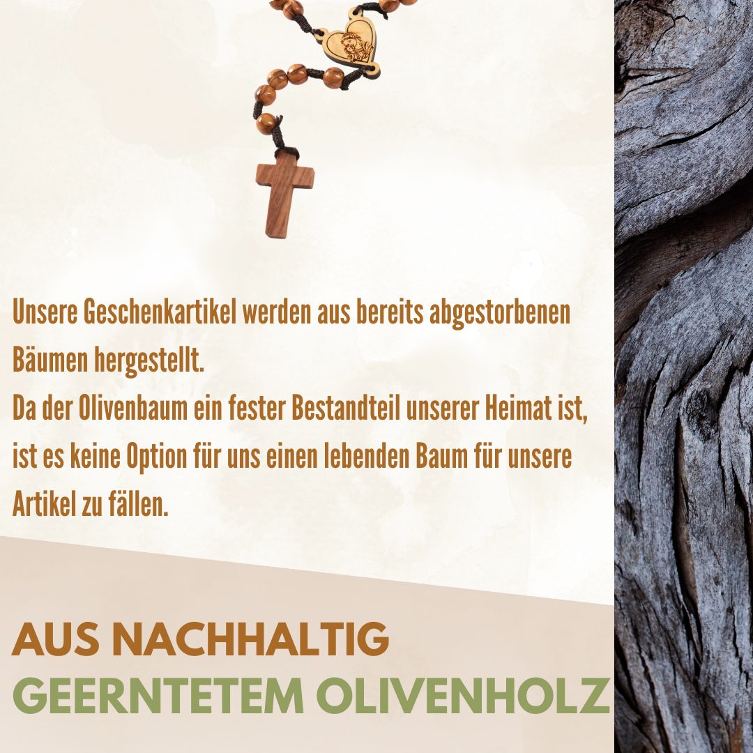 Olive Wood Rosary with Heart and Mary (42 cm) | Prayer Beads as a Gift for Baptism, First Communion, and Confirmation