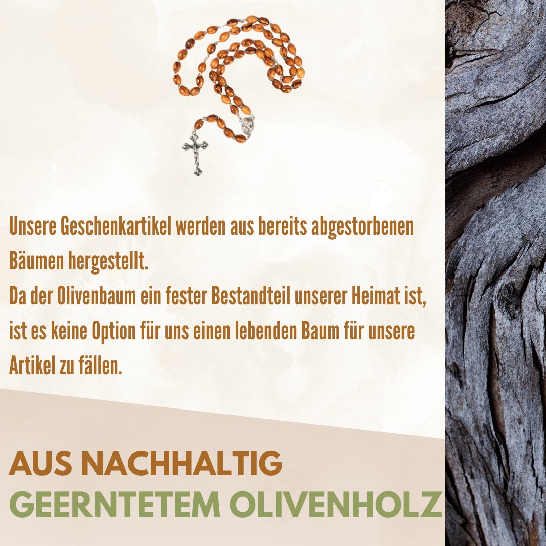 Rosary with oval olive wood beads and metal and earth elements | Prayer beads with a cross, perfect as a gift for baptism, First Communion, and Confirmation