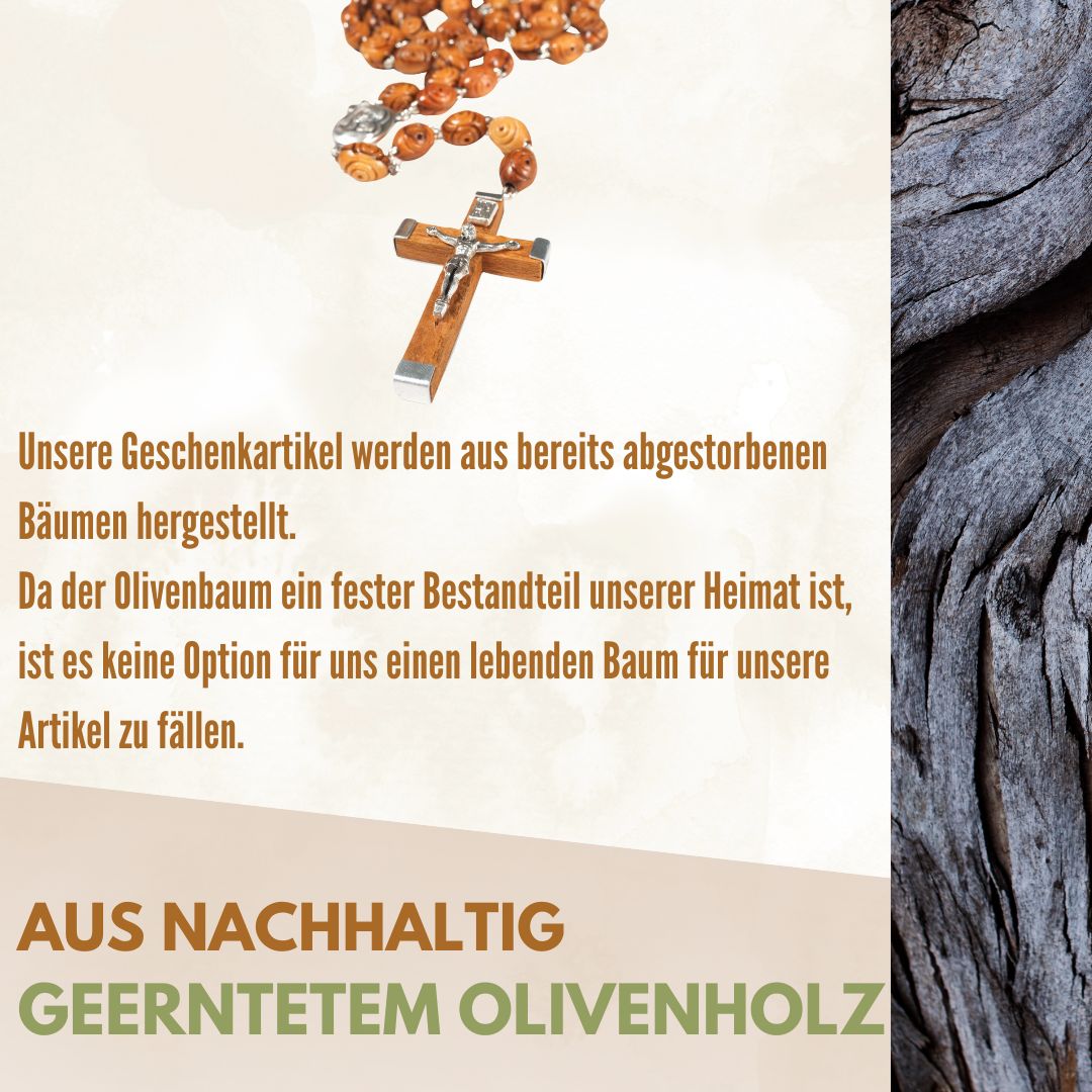 Olive Wood Rosary with Decorated Beads (50 cm) | Prayer Beads with Cross—A Gift for Baptism, First Communion, and Confirmation