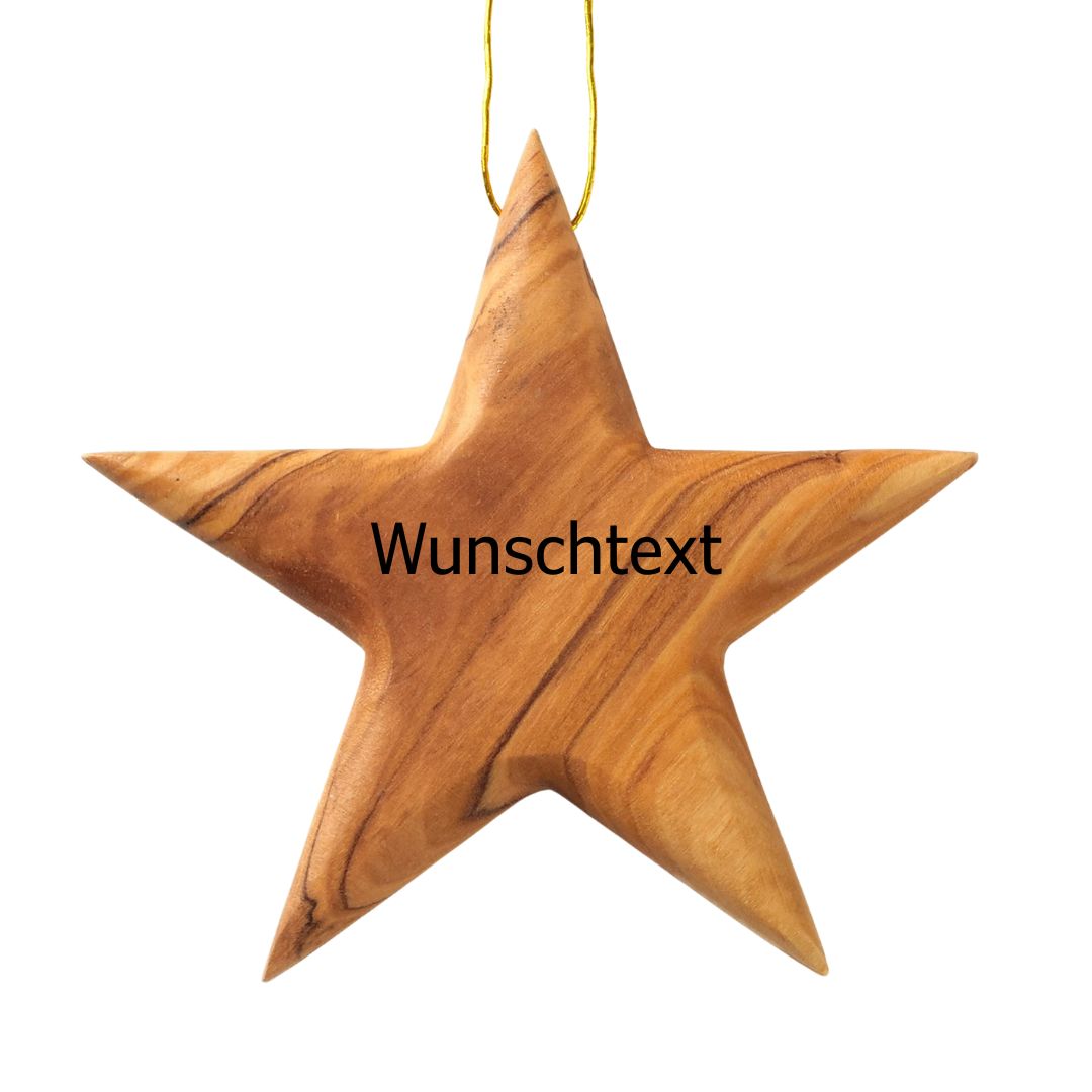 Personalized Olive Wood Star Pendant with Engraving, 8 cm | Tree Ornaments & Christmas Decorations