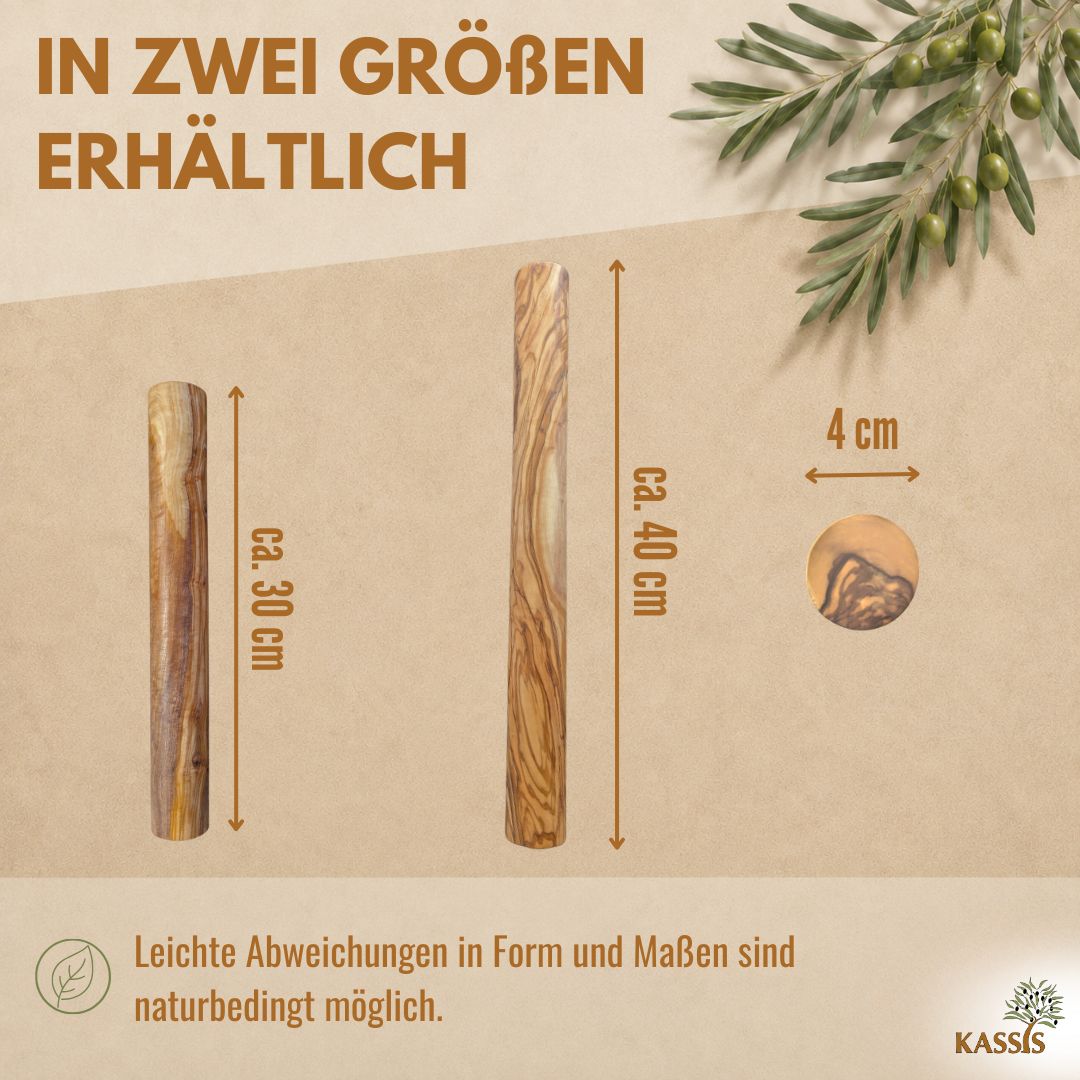 Teigrolle aus Olivenholz | Nudelholz ohne Griffe