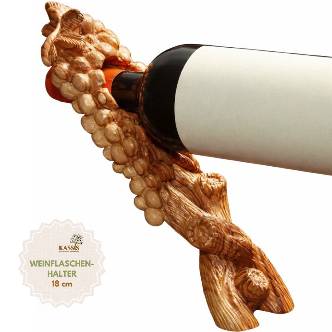 Wine bottle holder grapevine made of olive wood