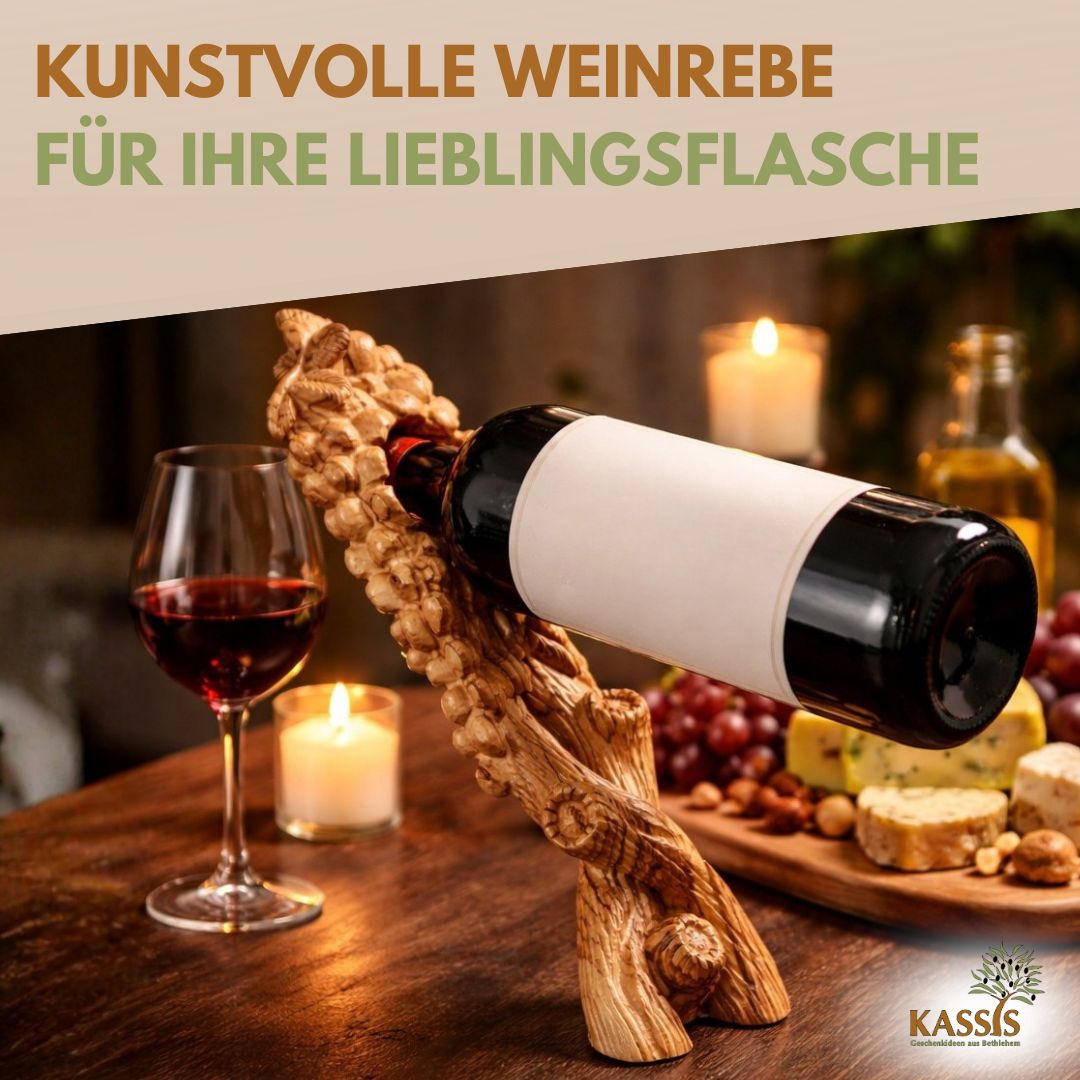 Wine bottle holder grapevine made of olive wood