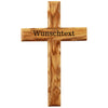 Simple Cross Made of Olive Wood with Engraving
